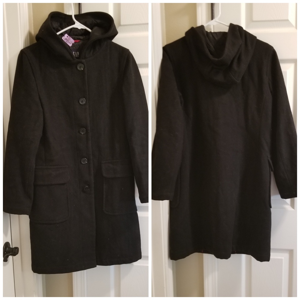 Gap black wool coat with hood